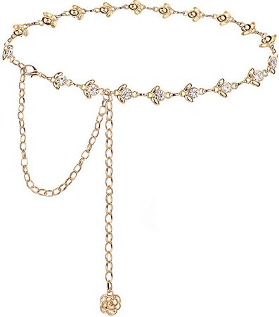 Glamorstar Chain Belt for Women Rhinestone Crystal Waist Belts for Dress Gift Gold 105CM/41.3IN at Amazon Women’s Clothing store