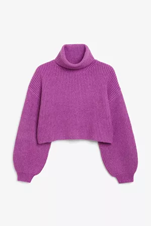 Cropped turtleneck knit - Purple - Jumpers - Monki