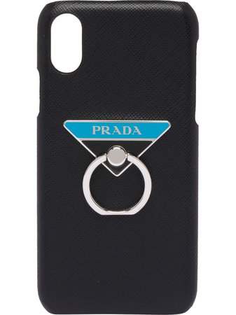 Prada Pull Ring Leather Cover For Iphone X And Xs 1ZH0582CFN Black | Farfetch