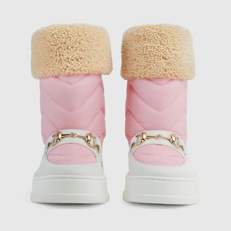 pink fur puffer boots