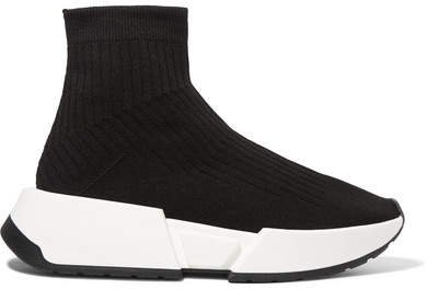 Ribbed Stretch-knit Sneakers - Black