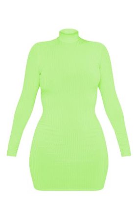 Green Neon Roll Neck Bodycon Dress