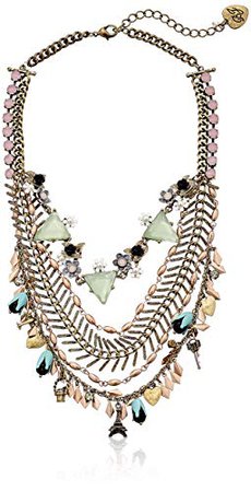 Betsey Johnson "Wanderlust" Mixed Faceted Stone and Shaky Charm Multi-Row Necklace, 16" + 3" Extender: Clothing