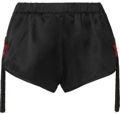 Tasseled Bead-embellished Satin Shorts - Black