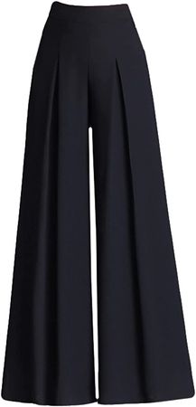AOBRICON Wide Leg Pants High Waist Chiffon Pants Women Summer Korean Pleated Pants Solid Loose Trousers Casual at Amazon Women’s Clothing store