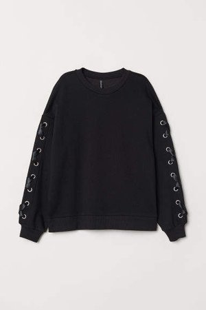 Sweatshirt with Lacing - Black
