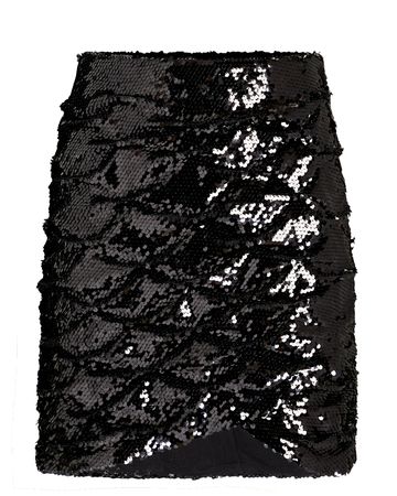 Ronny Kobo Balissa Ruched Sequined Mini Skirt in black | INTERMIX®