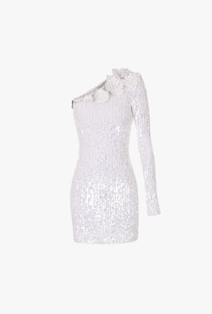 Asymmetrical White Sequined Dress for Women - Balmain.com