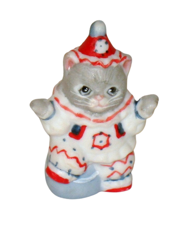 vintage kitty cucumber clown thimble in blue and red