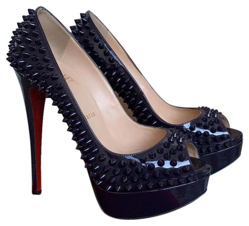 *clipped by @luci-her* Christian Louboutin Rare Dark Purple Lady Peep Spikes 150 Patent Platforms Size EU 37.5 (Approx. US 7.5) Regular (M, B) - Tradesy