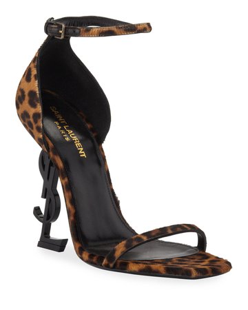 Saint Laurent Opyum Leopard Calf Hair Sandals | Neiman Marcus