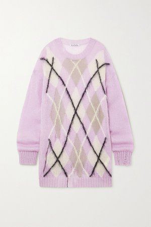 Lilac Oversized distressed argyle knitted sweater | Acne Studios | NET-A-PORTER