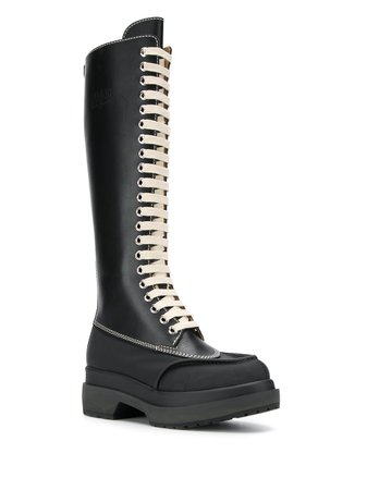 Black Mm6 Maison Margiela Lace-up Knee High Boots | Farfetch.com