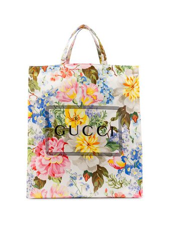 Shop Gucci floral-print logo tote with Express Delivery - FARFETCH