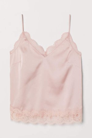 Satin Camisole Top with Lace - Pink