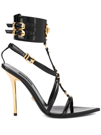 Black Versace Medusa Strappy Sandals | Farfetch.com