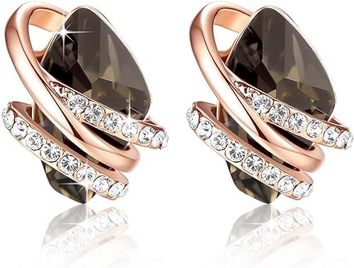 Amazon.com: Leafael Wish Stone Stud Earrings with Silver Black Crystal, 18K Rose Gold Plated: Clothing, Shoes & Jewelry