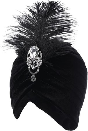 ArtiDeco Ruffle Turban Hat for Women Feather Turban Hat with Detachable Crystal Brooch Headwraps Knit Pleated Turban Hat Vintage, Free, Black: Amazon.co.uk: Beauty