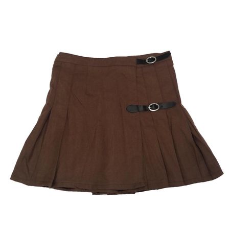 brown buckle pleated skirt! brand is hesperus! size... - Depop