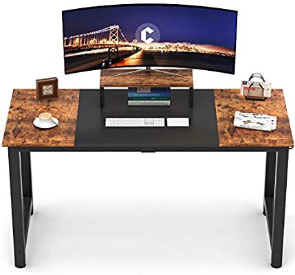 Amazon.com: CubiCubi Computer Office Desk 55", Study Writing Table, Modern Simple Style PC Desk with Splice Board, Black and Rustic Brown: Kitchen & Dining