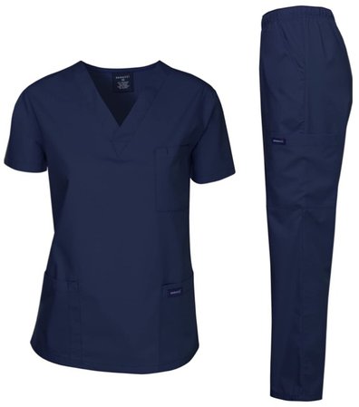 Dagacci Medical Uniform Woman and Man Scrub Set Unisex Medical Scrub Top and Pant, NAVY, XS