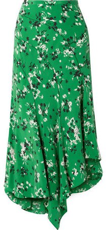 Mac Asymmetric Floral-print Silk-blend Midi Skirt - Green