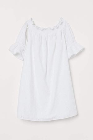 Off-the-shoulder Cotton Dress - White