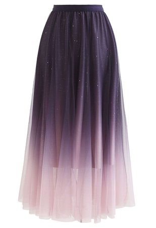 Gradient Mesh Sequined Maxi Skirt in Purple - Retro, Indie and Unique Fashion