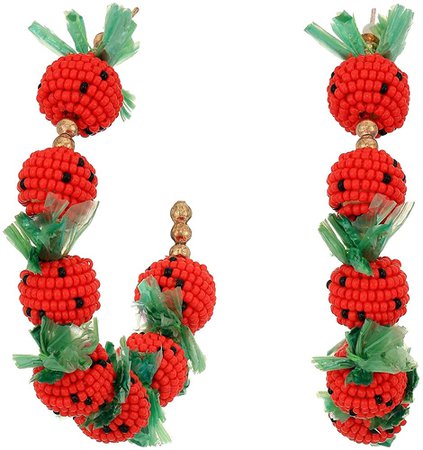 Amazon.com: Kenneth Jay Lane 2"X2""C" Shape Post Hoop Earrings with Strawberries Gold/Red/Green One Size: Jewelry