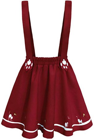 Amazon.com: Balasami Girl's Lolita Cosplay Cute Kawaii Cat Paw Embroidered Adjustable Mini Skirt with Suspenders Burgundy: Clothing