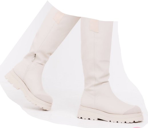 MISSY EMPIRE Beth Beige Knee High Wellie Boots