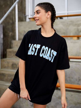 Letter Graphic Black Oversized Tee | ROMWE USA