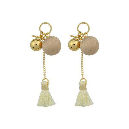 | Shop Women's Beige Velvet Ball Tassel Earrings at Fashiontage | 908e5cdf-0-color-beige
