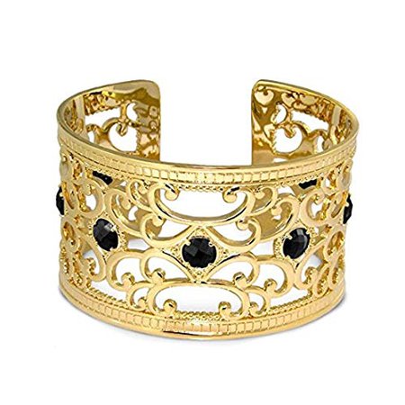 Amazon.com: Lauren G. Adams Gold Plated Medieval Design Cuff Bracelet With Faceted Cubic Zirconia: Jewelry