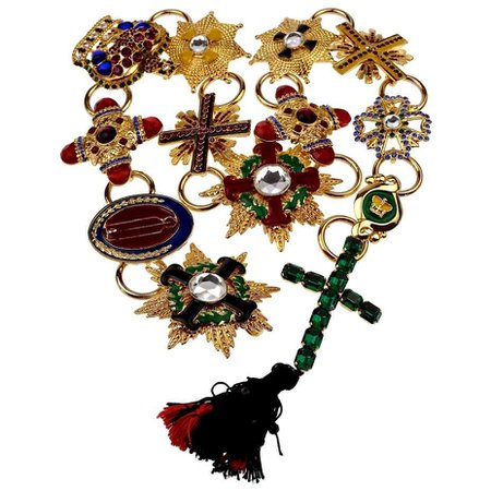 1989 GIANNI VERSACE "Honors and Glories" Byzantine Tassel Jeweled Charm Belt