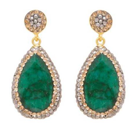 Emerald Corundum Long Drop Earrings