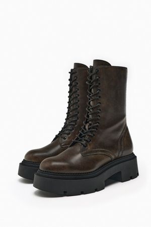 LACED LUG SOLE ANKLE BOOTS - Brown | ZARA United States