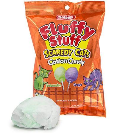 Charms Fluffy Stuff Scaredy Cats Cotton Candy Packs: 24-Piece Case | Candy Warehouse