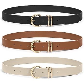 SANSTHS 3 Pack Women Leather Belts Faux Leather Jeans Belt with Double O-Ring Buckle Size up to 53 inch, M: fits waist from 29"-35" at Amazon Women’s Clothing store