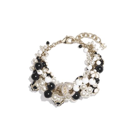 Chanel, bracelet Metal, Glass Pearls, Strass & Resin Gold, Pearly White, Crystal, Black & White