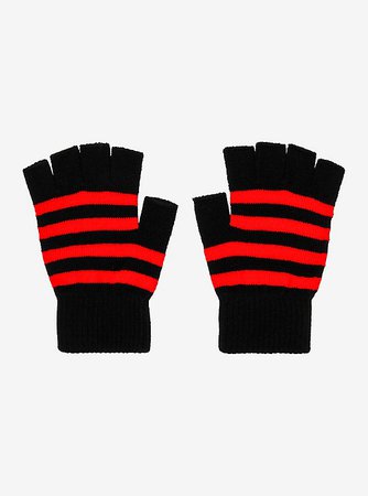 Black & Red Stripe Fingerless Gloves