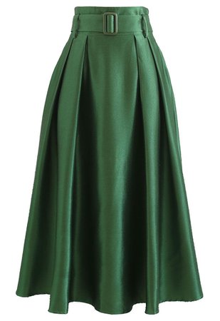 Belted Texture Flare Maxi Skirt in Emerald - Retro, Indie and Unique Fashion