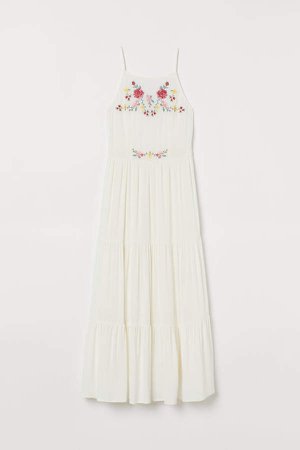 Dress with Embroidery - White