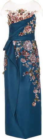 Floral-Embroidered Silk-Gazar Midi Dress