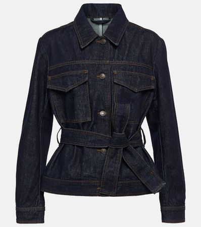 Belted Denim Jacket in Blue - Dries Van Noten | Mytheresa
