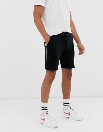 ASOS DESIGN co-ord jersey skinny shorts with piping in black | ASOS