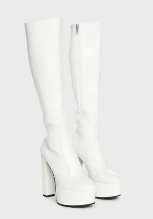 White knee high boots
