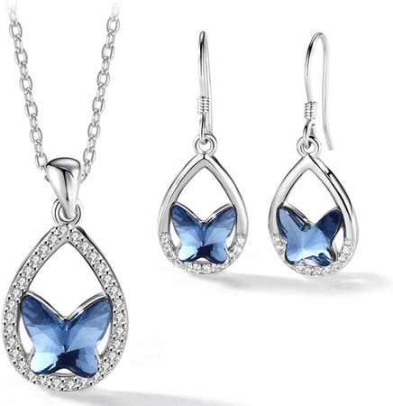 blue butterfly earrings and necklace