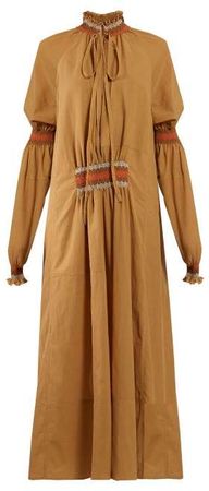 Smocked Silk Dress - Womens - Camel