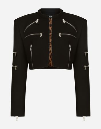 Short wool crepe jacket with zipper in Black for Women | Dolce&Gabbana®